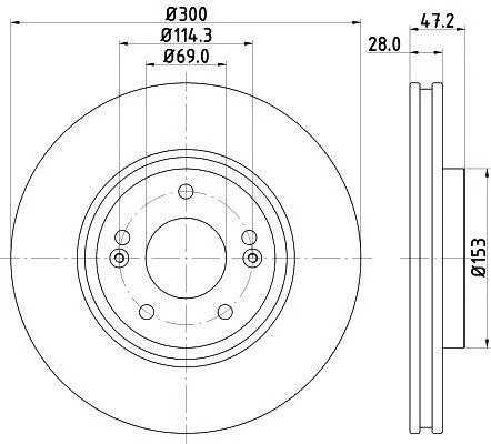 HELLA PRO HIGH CARBON HYUNDAI диск гальмівний передн. Tucson, ix35, Kia HELLA PAGID 8DD 355 128831 (фото 1)