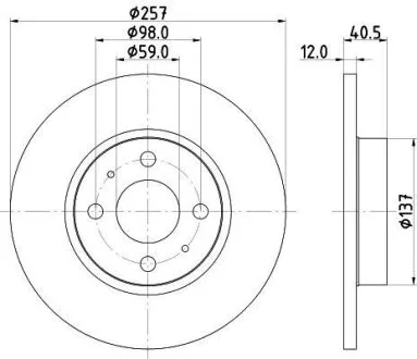 HELLA PRO FIAT гальмівний диск передн. 500 09 10-, LANCIA, ALFA ROMEO HELLA PAGID 8DD 355 117931