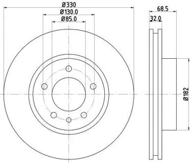Гальмівний диск перед. Touareg/Cayenne 330mm 3.0-4.2 02- (PRO) Лівий HELLA PAGID 8DD 355 109721