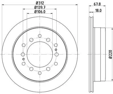 HELLA PRO TOYOTA гальмівний диск задн. LandCruiser Prado 02- HELLA PAGID 8DD 355 114861