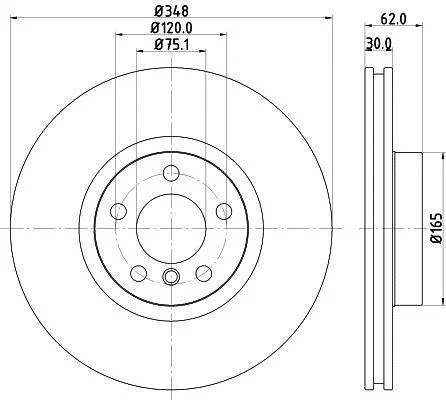 Гальмівний диск перед. BMW X5 (E70/F15/F85) / X6 (E71-72/F16/F86) 07- (348x30) HELLA PAGID 8DD 355 117741 (фото 1)
