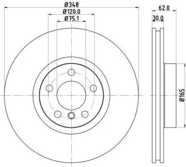 Гальмівний диск перед. BMW X5 (E70/F15/F85) / X6 (E71-72/F16/F86) 07- (348x30) HELLA PAGID 8DD 355 117741