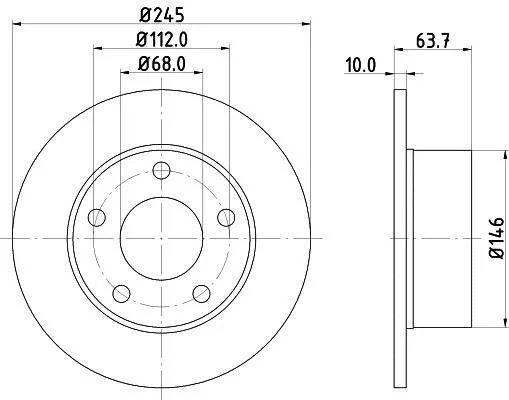 Гальмівний диск зад. Passat B5/Audi 100/A6 -05 (245x10) HELLA PAGID 8DD 355 102801 (фото 1)