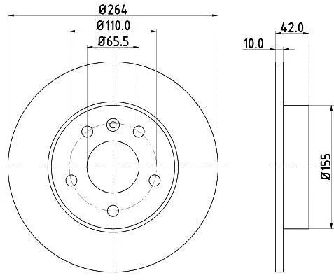 Гальмівний диск зад. Opel Astra G 98-14 (264x10) HELLA PAGID 8DD 355 106111 (фото 1)