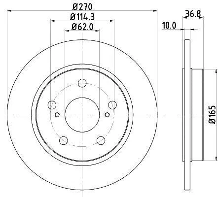 HELLA TOYOTA диск гальмівний задній 270*9,9 Auris 07-. HELLA PAGID 8DD 355 118971 (фото 1)