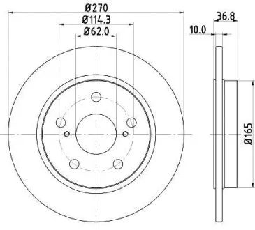 HELLA TOYOTA диск гальмівний задній 270*9,9 Auris 07-. HELLA PAGID 8DD 355 118971