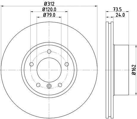 HELLA PRO BMW гальмівний диск передн. 3 E90 07- HELLA PAGID 8DD 355 115381 (фото 1)