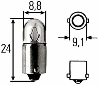 H, 2 W, 24 V, BA 9 s автолампа HELLA 8GP 002 068241