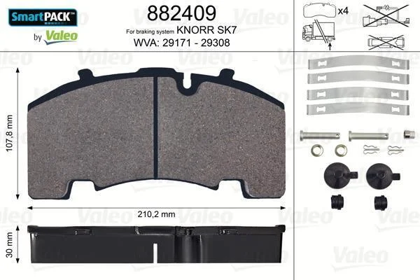 Комплект гальмівних накладок, дискове гальмо VALEO 882409 (фото 1)