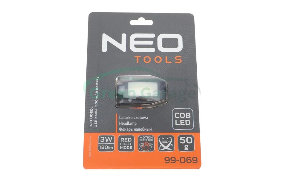 Налобний ліхтар з акумулятором USB 180 lm COB LED + датчик руху NEO TOOLS 99069 (фото 1)