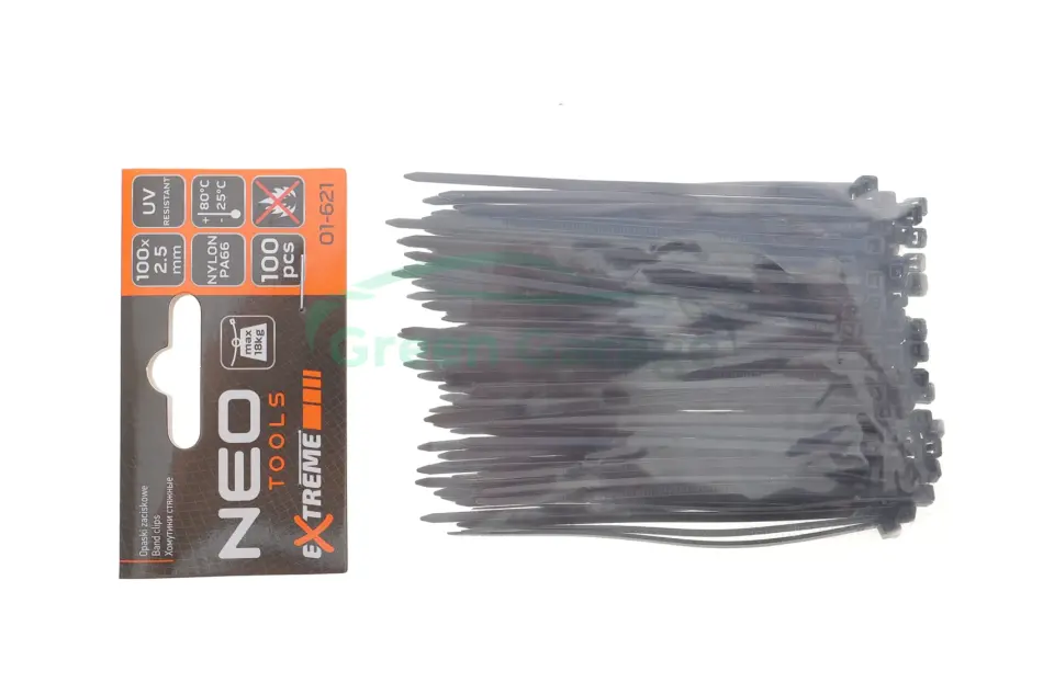 Стяжки кабельні кабельні EXTREME 2,5 × 100 мм, чорні, 100 шт. NEO TOOLS 01621 (фото 1)