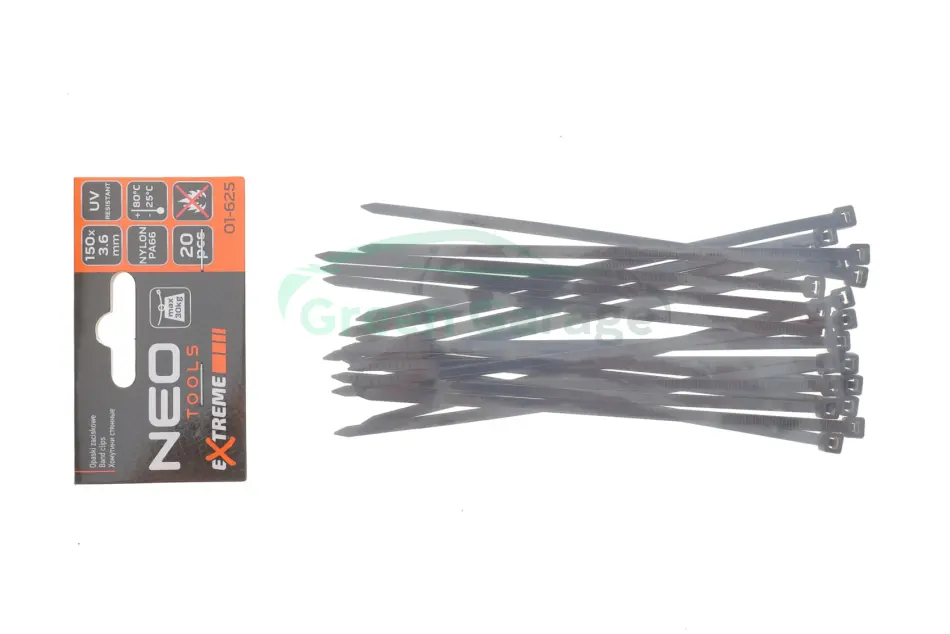 Стяжки кабельні EXTREME 3,6 × 150 мм, чорні, 20 шт. NEO TOOLS 01625 (фото 1)
