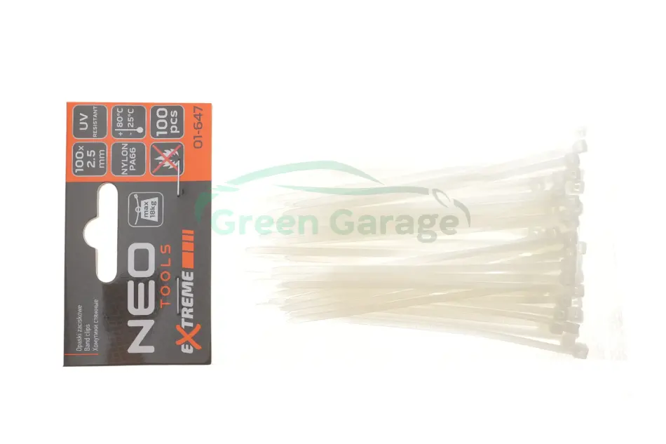 Стяжки кабельні EXTREME 2,5 × 100 мм, білі 100 шт. NEO TOOLS 01647 (фото 1)