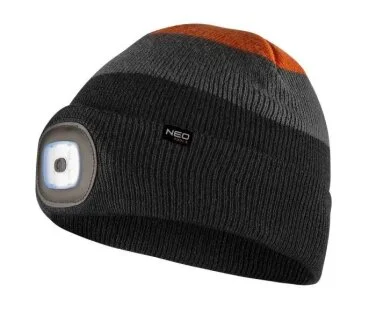 Шапка з ліхтариком, чорно-сіро-жовтогаряча WARM NEO TOOLS 81631