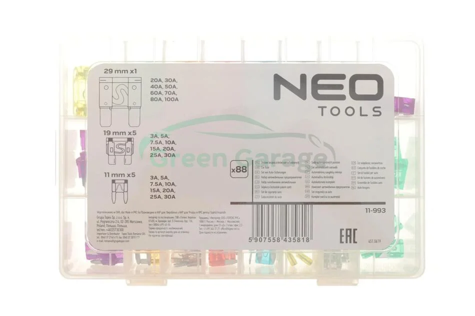 Набір запобіжників автомобільних, набір 88 шт. NEO TOOLS 11993 (фото 1)
