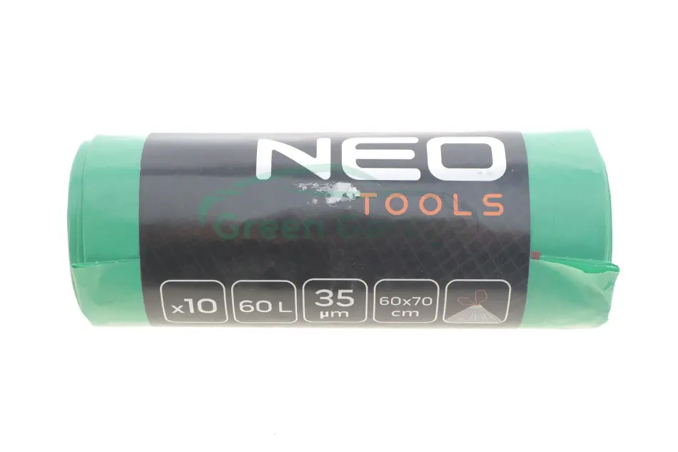 Мішки для сміття 60 л, зелені зі стрічкою, 35 мкм, 10 шт. NEO TOOLS 15990 (фото 1)