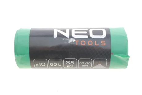 Мішки для сміття 60 л, зелені зі стрічкою, 35 мкм, 10 шт. NEO TOOLS 15990