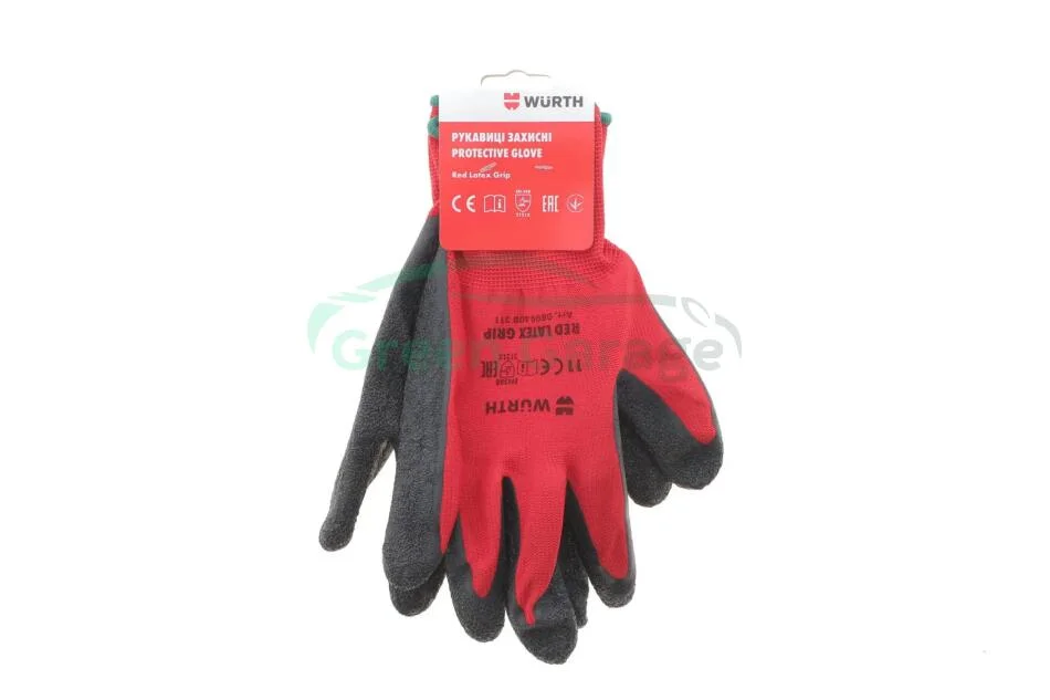 Рукавиці захисні RED LATEX GRIP, поліестер, покриття латекс, пара, р.11, RED LINE {арт. } WURTH 0899408211 (фото 1)