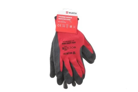 Рукавиці захисні RED LATEX GRIP, поліестер, покриття латекс, пара, р.10, RED LINE {арт. } WURTH 0899408210