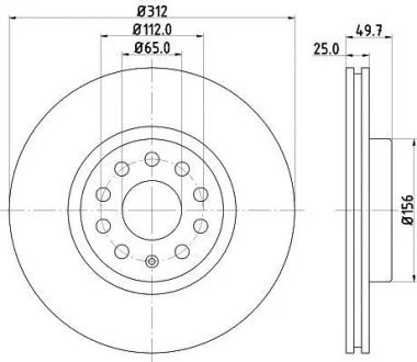 HELLA PRO HIGH CARBON VW гальмівний диск передній Audi A3 03- VW Golf V, Passat 05- Skoda HELLA PAGID 8DD 355 127971