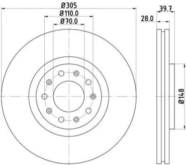 HELLA PRO ALFA ROMEO гальмівний диск передн. GIULIETTA 2.0 10-, SPIDER 2.0 09-, 2.2 06- HELLA PAGID 8DD 355 116631