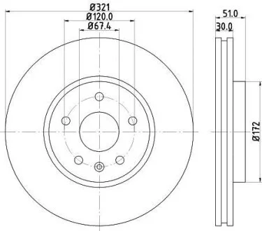 HELLA PRO HIGH CARBON OPEL гальмівний диск передн. INSIGNIA A, CHEVROLET CAMARO, SAAB HELLA PAGID 8DD 355 129091
