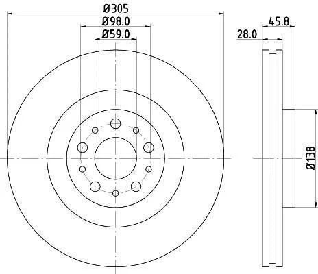 HELLA PRO HIGH CARBON FIAT гальмівний диск передн. Doblo 10- HELLA PAGID 8DD 355 129351 (фото 1)