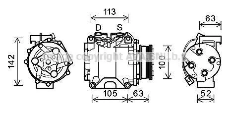AVA HONDA Компресор кондиціонера CR-V I 2.0 98-, CR-V II 2.0, 2.4 01- AVA COOLING HDAK237 (фото 1)