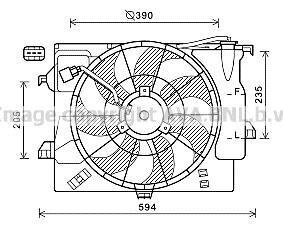 AVA HYUNDAI Вентилятор радіатора (з дифузором) ACCENT i25 10-, SOLARIS 10-, VELOSTER 1.6 11-, KIA AVA COOLING HY7546