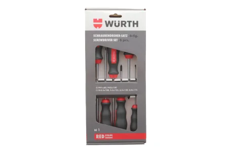 Набір викруток шліц+РН, круглий стрижень, 6 шт., RED STRIPE {арт. } WURTH 575194227