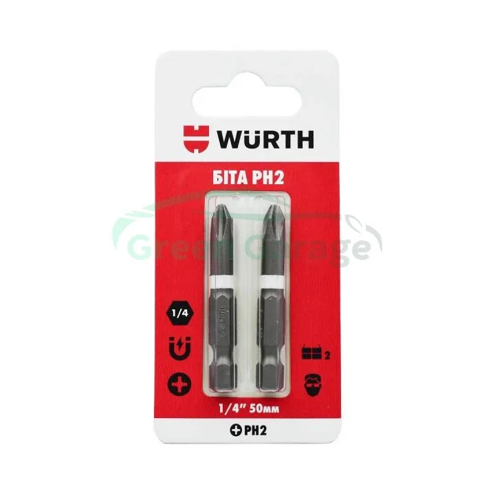 Біта PH2, 1/4IN, L50мм, 2шт. в блістері {арт. } WURTH 1614176692902 (фото 1)