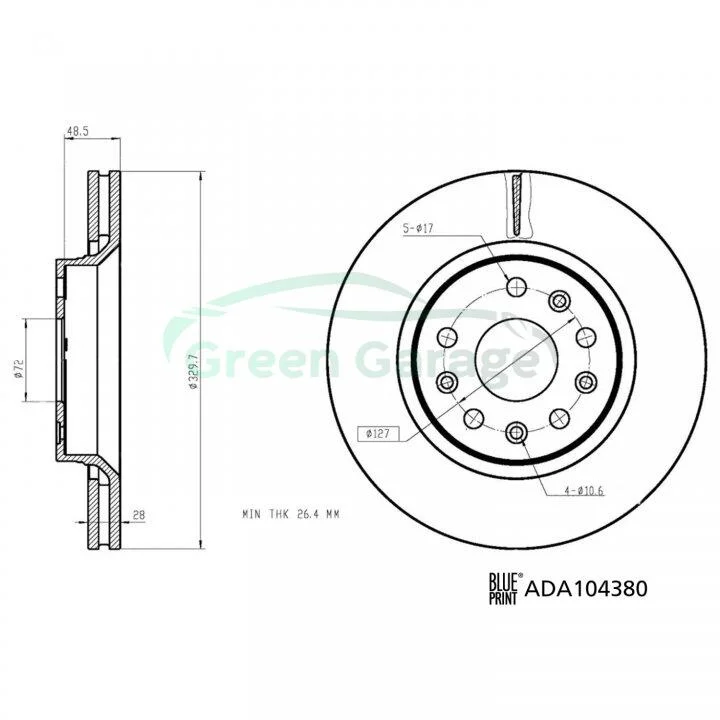 JEEP Гальмівний диск передній WRANGLER IV (JL) 2.0 T-GDi (JL72, JL74) 17- BLUE PRINT ADA104380 (фото 1)
