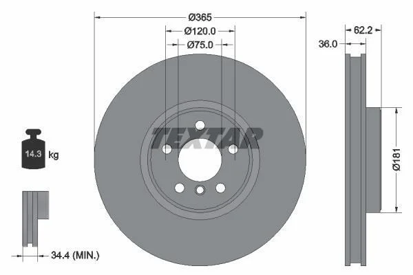 Диск гальмівний передн Лів/Прав BMW X5 (E70), X5 (F15, F85), X6 (E71, E72), X6 (F16, F86) 3.0-4.8 10.06-07.19 TEXTAR 92161003 (фото 1)
