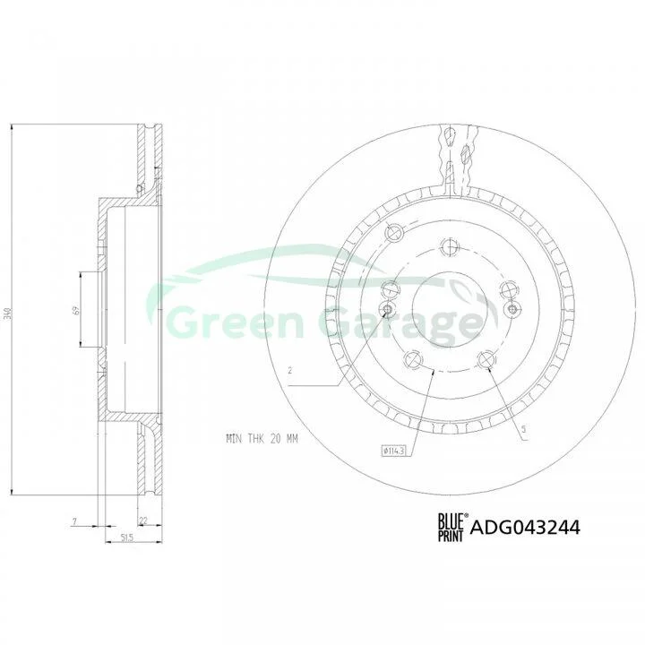 KIA Гальмівний диск задній STINGER (CK) 3.3 T-GDi 17- BLUE PRINT ADG043244 (фото 1)