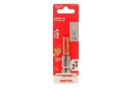 Свердло по металу RedHEX HSS-G TiN, діаметр 3,0 мм, (2шт) MILWAUKEE 48894763