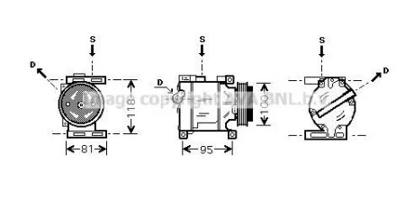 AVA FIAT Компресор кондиціонера 500 0.9, 1.2 07-, CHRYSLER, LANCIA, FORD AVA COOLING FTAK090