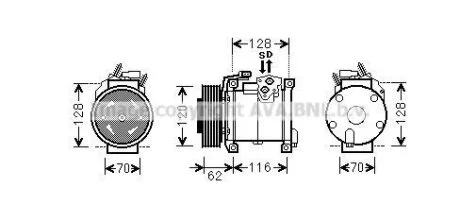 AVA CHRYSLER Компресор кондиціонера VOYAGER / GRAND VOYAGER IV 2.5 CRD 01-, VOYAGER IV 2.5 CRD 00- AVA COOLING CRAK109