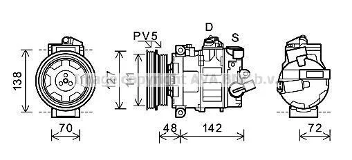 AVA VW Компресор кондиціонера Audi A1/3,Q2/3, TT, Seat, Skoda Fabia, Octavia II,III, Roomster, SuperB, Caddy III, Golf V,VI,VII, Jetta, Passat, Tiguan, Touran AVA COOLING AIAK359 (фото 1)