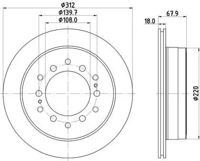 HELLA PRO TOYOTA гальмівний диск задн. Land Cruiser Prado 2.7/4.0 10-, FJ Cruiser 06- HELLA PAGID 8DD 355 122711