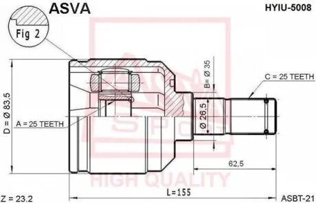 ШРУС ВНУТРЕННИЙ 25X35X25 (HYUNDAI ELANTRA/LANTRA 1 ASVA HYIU5008