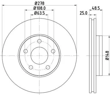 HELLA PRO HIGH CARBON FORD диск гальмівний передн. Focus, Focus C-Max 03- 1,6-1,8 03- (278*25) HELLA PAGID 8DD 355 129361