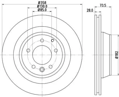 HELLA PRO HIGH CARBON VW Диск тормозной задний (358*28) Touareg -10, Audi Q7 06- HELLA PAGID 8DD 355 129721