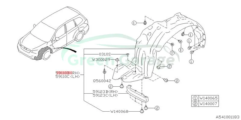 Підкрилок передній правий в зборі S13 SUBARU 59110SG021 (фото 1)